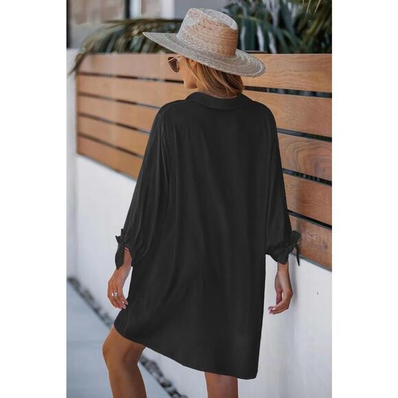 NWT Cupshe Black Lace-Up Cover-Up Dress - Size Large - Picture 2 of 2